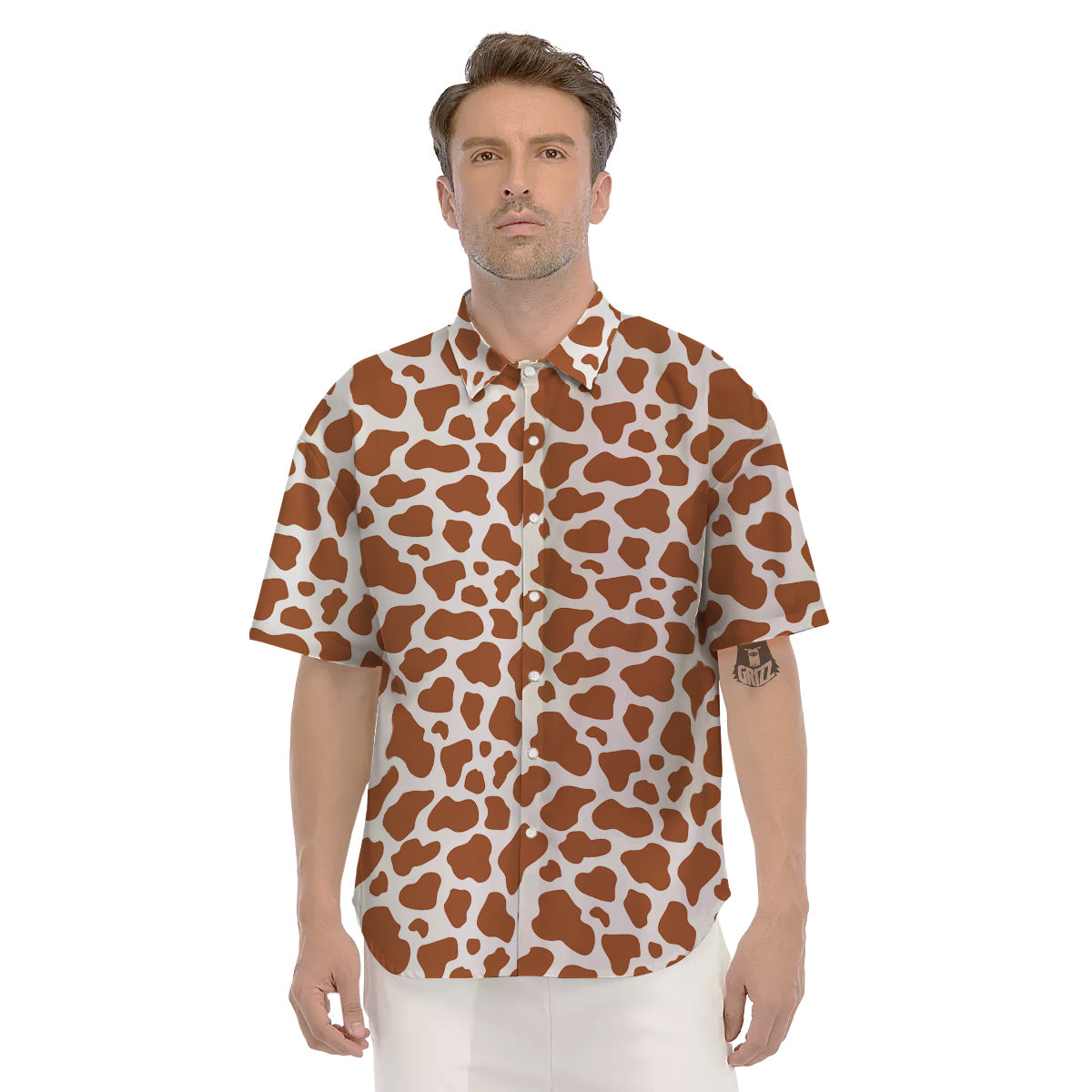 Bronze Cow Print Pattern Men's Short Sleeve Shirts-grizzshop