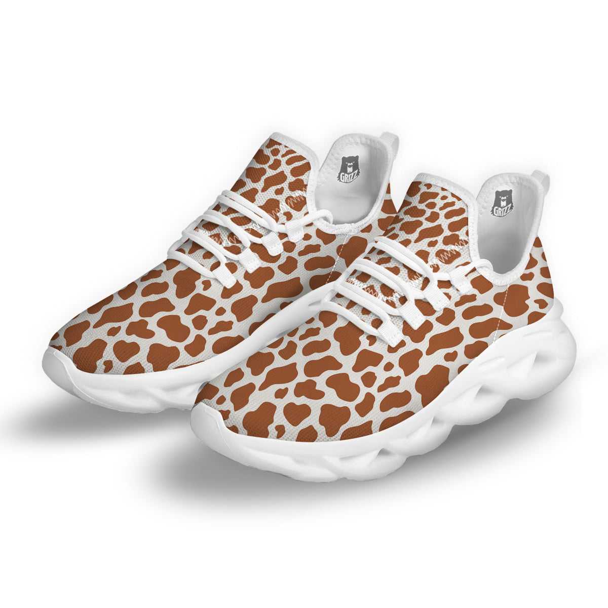 Bronze Cow Print Pattern White Running Shoes-grizzshop