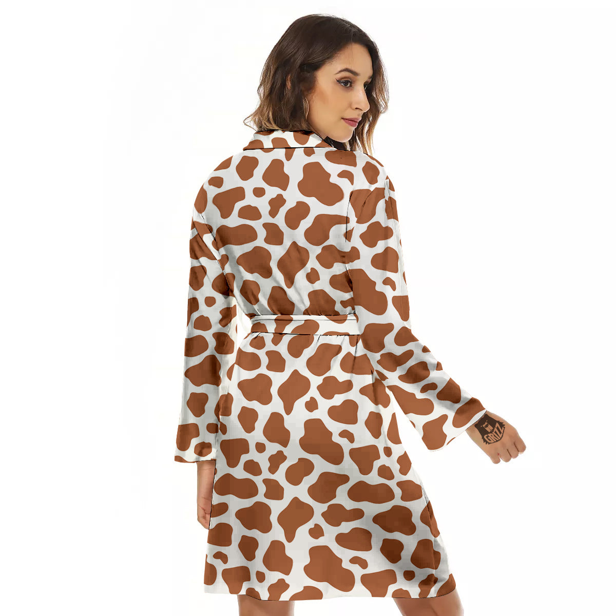 Bronze Cow Print Pattern Women's Robe-grizzshop
