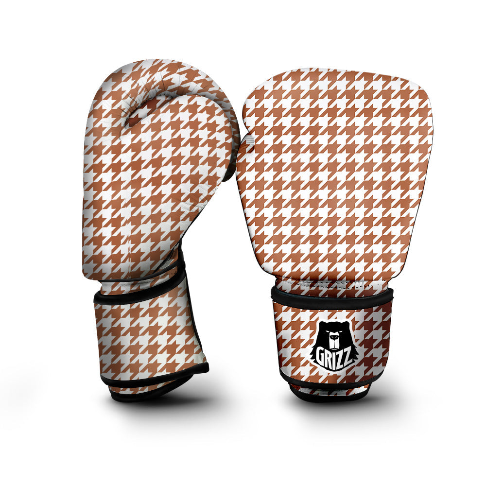Bronze Houndstooth Print Boxing Gloves-grizzshop