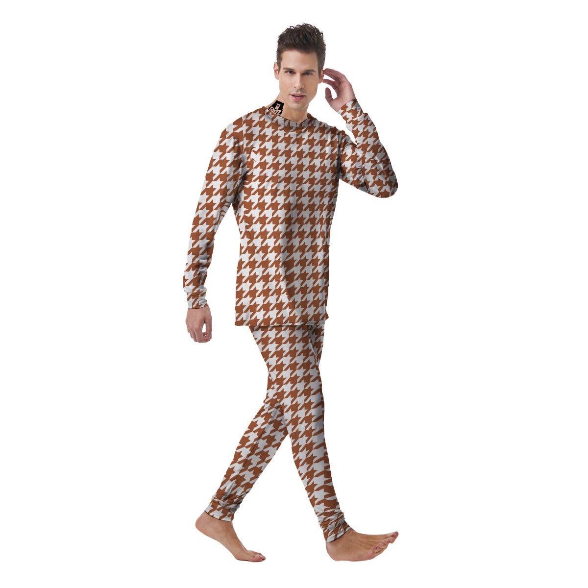 Bronze Houndstooth Print Men's Pajamas-grizzshop