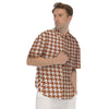 Bronze Houndstooth Print Men's Short Sleeve Shirts-grizzshop