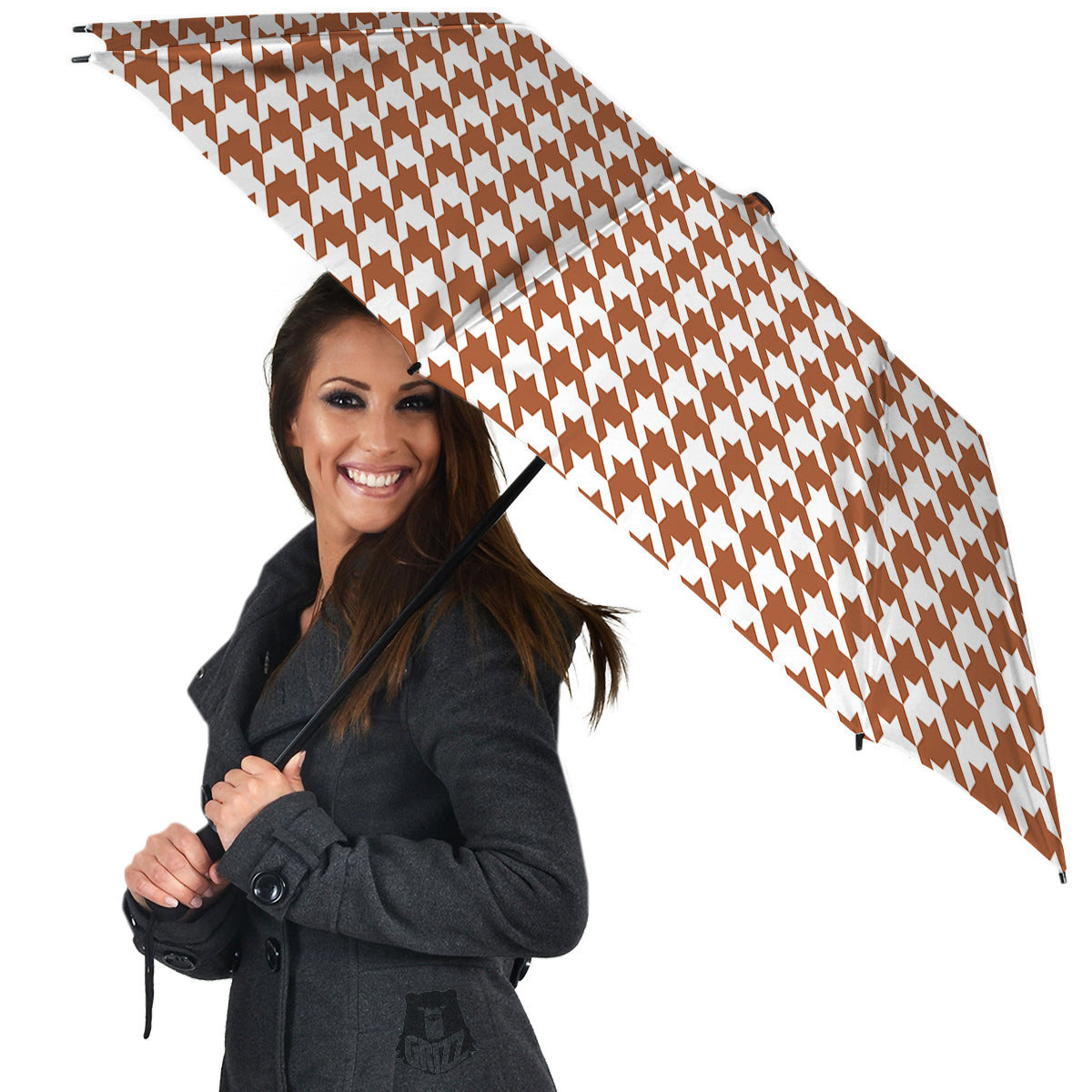 Bronze Houndstooth Print Umbrella-grizzshop