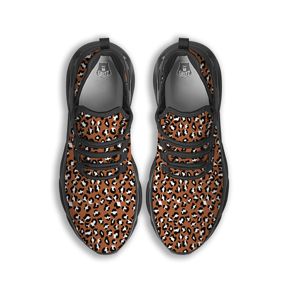 Bronze Leopard Print Pattern Black Running Shoes-grizzshop