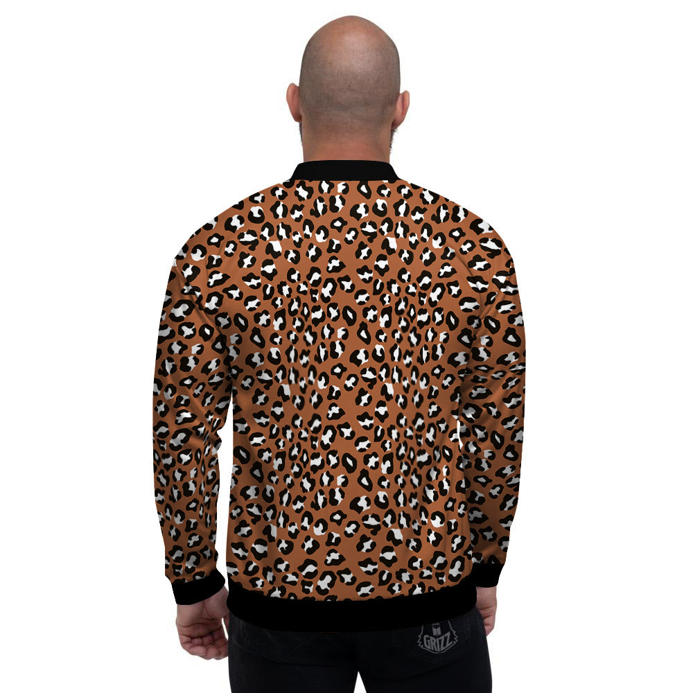 Bronze Leopard Print Pattern Men's Bomber Jacket-grizzshop