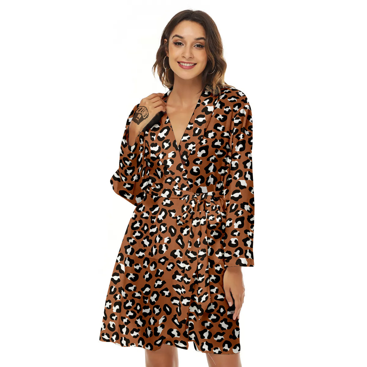 Bronze Leopard Print Pattern Women's Robe-grizzshop