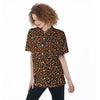 Bronze Leopard Print Pattern Women's Short Sleeve Shirts-grizzshop