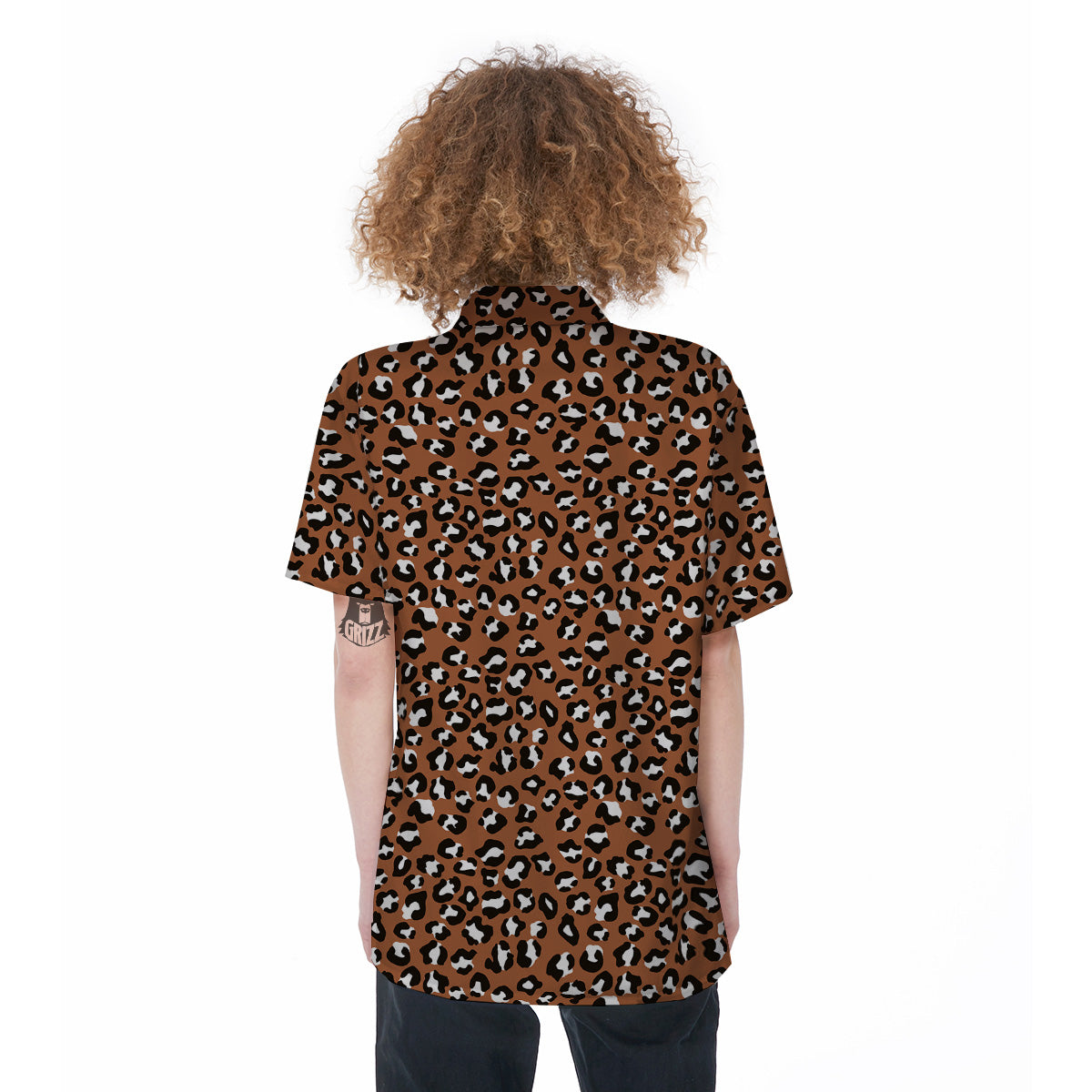 Bronze Leopard Print Pattern Women's Short Sleeve Shirts-grizzshop