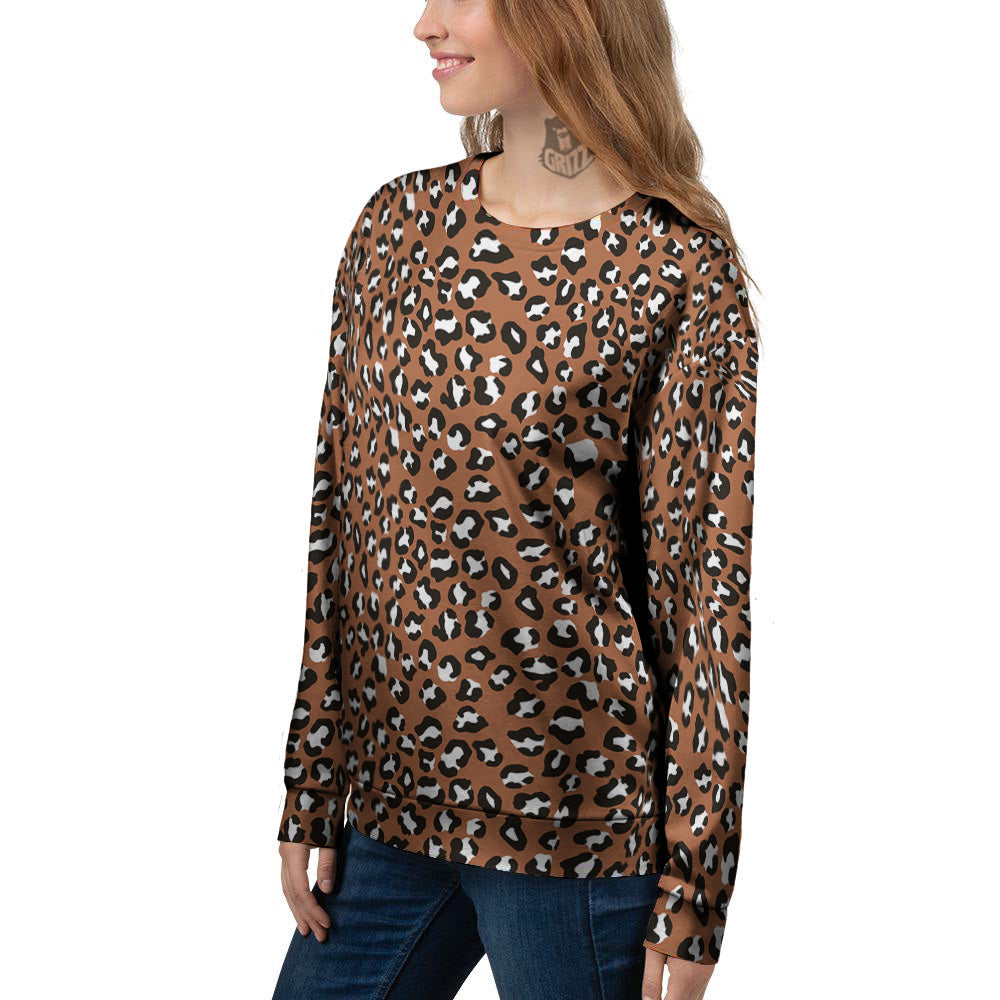 Bronze Leopard Print Pattern Women's Sweatshirt-grizzshop