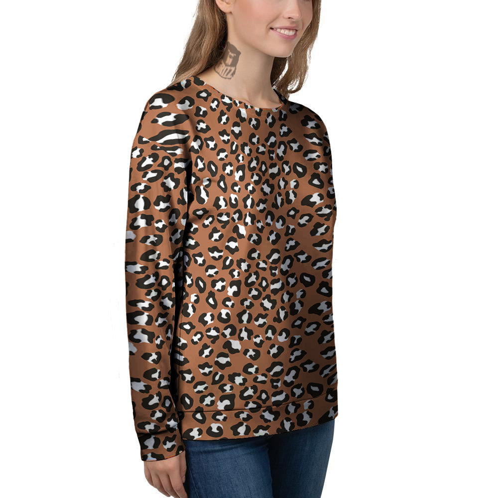 Bronze Leopard Print Pattern Women's Sweatshirt-grizzshop