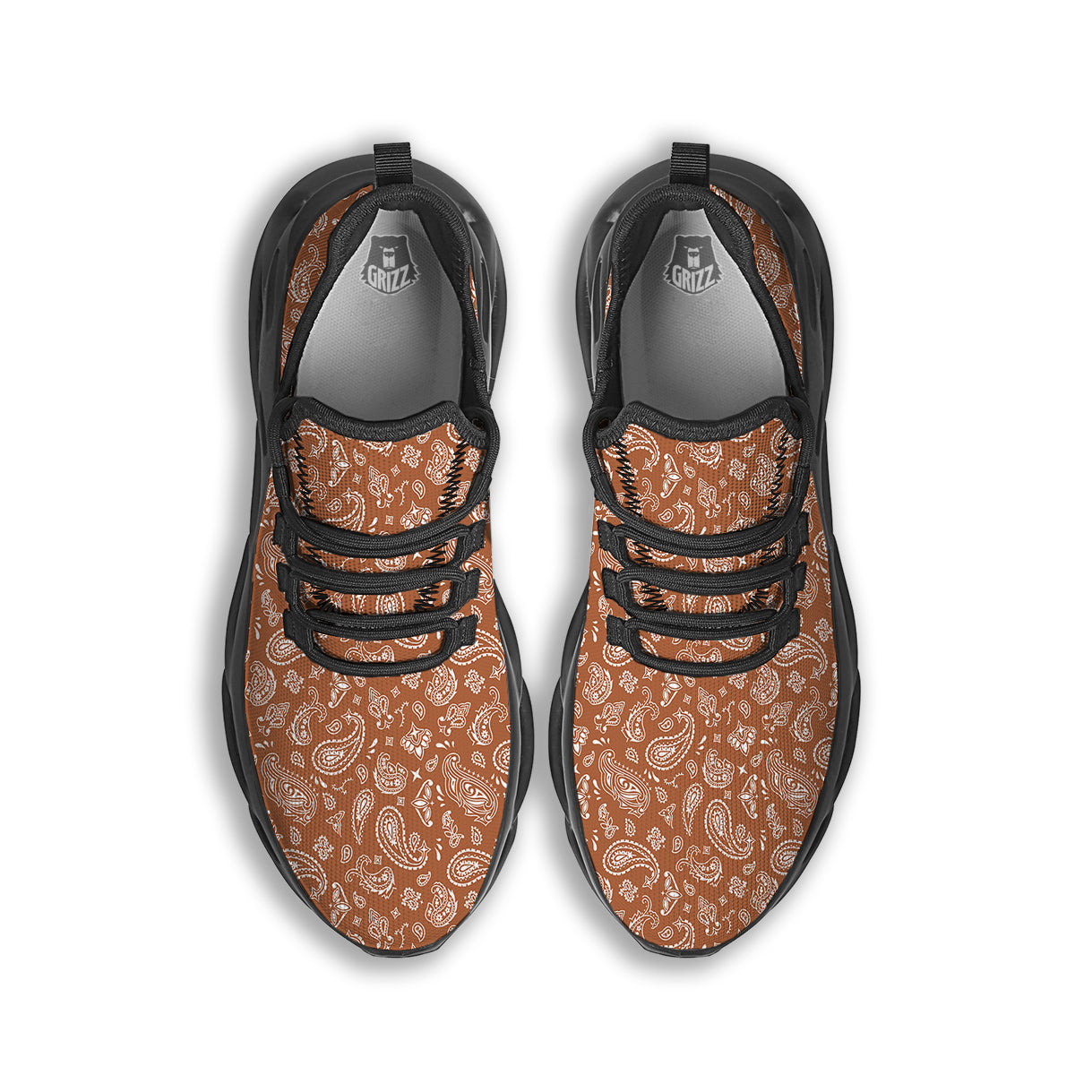 Bronze Paisley Bandana Print Black Running Shoes-grizzshop