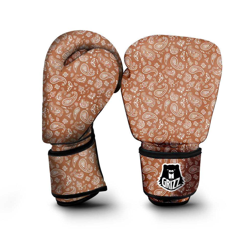 Bronze Paisley Bandana Print Boxing Gloves-grizzshop