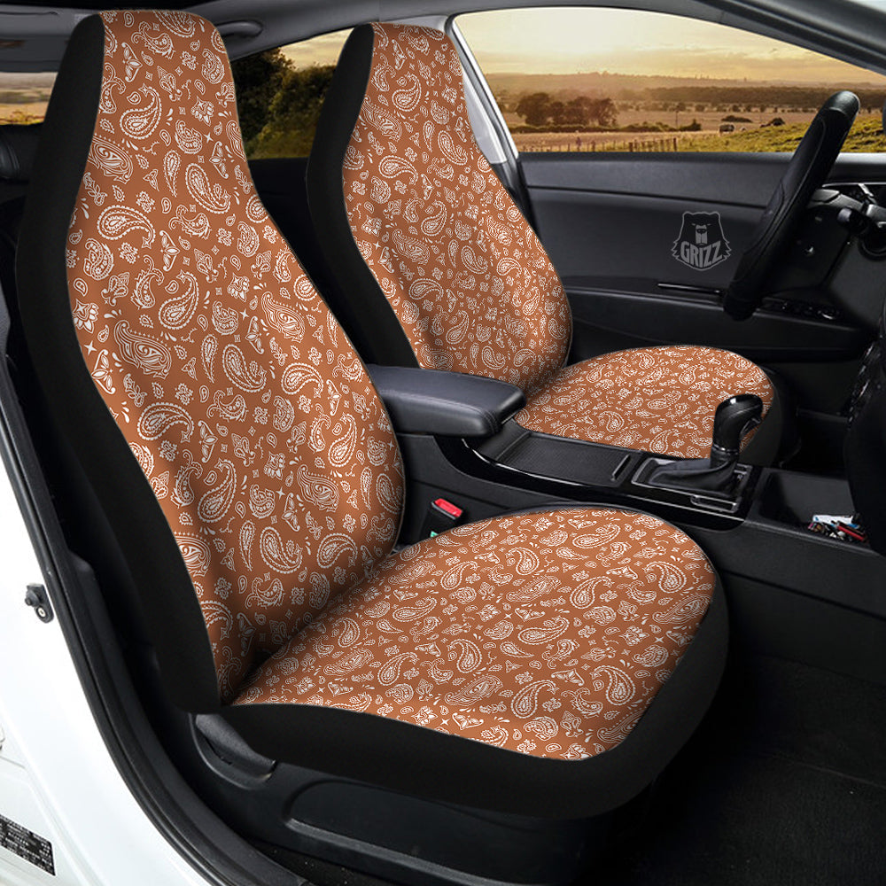 Bronze Paisley Bandana Print Car Seat Covers-grizzshop