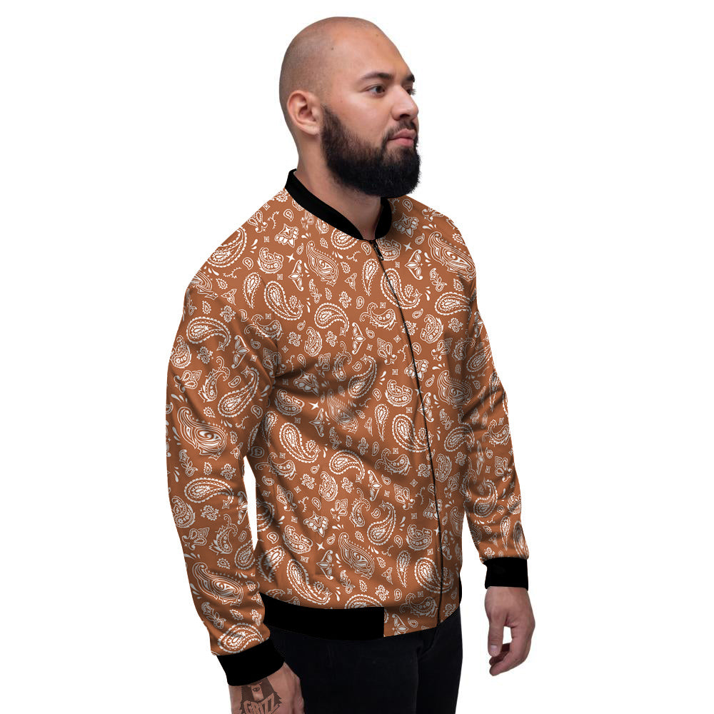 Bronze Paisley Bandana Print Men's Bomber Jacket-grizzshop