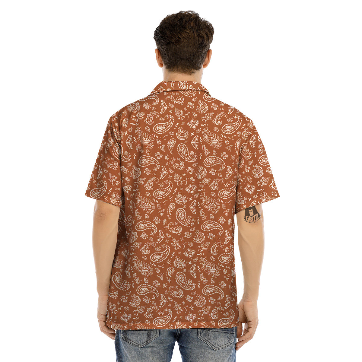 Bronze Paisley Bandana Print Men’s Hawaiian Shirt-grizzshop