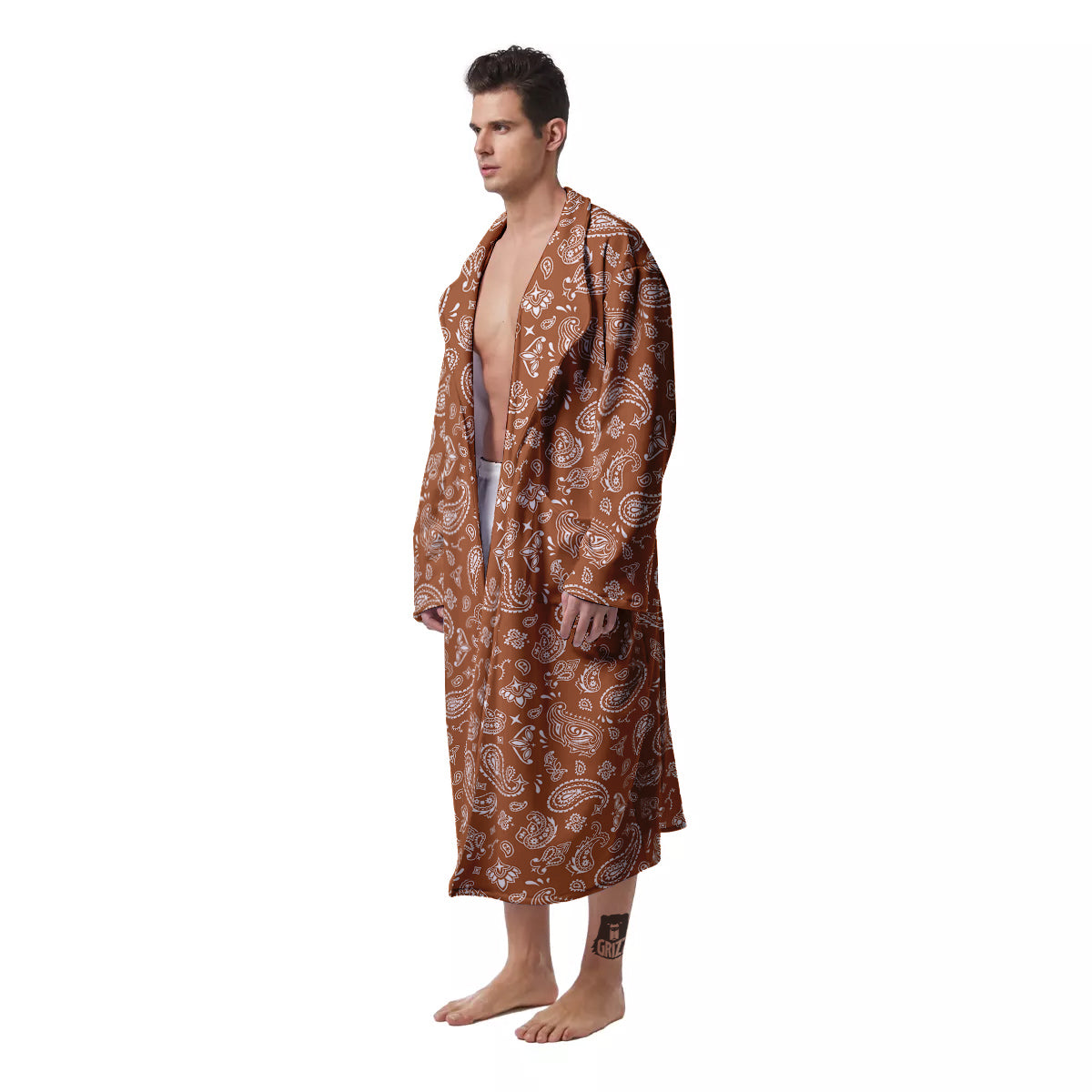 Bronze Paisley Bandana Print Men's Robe-grizzshop