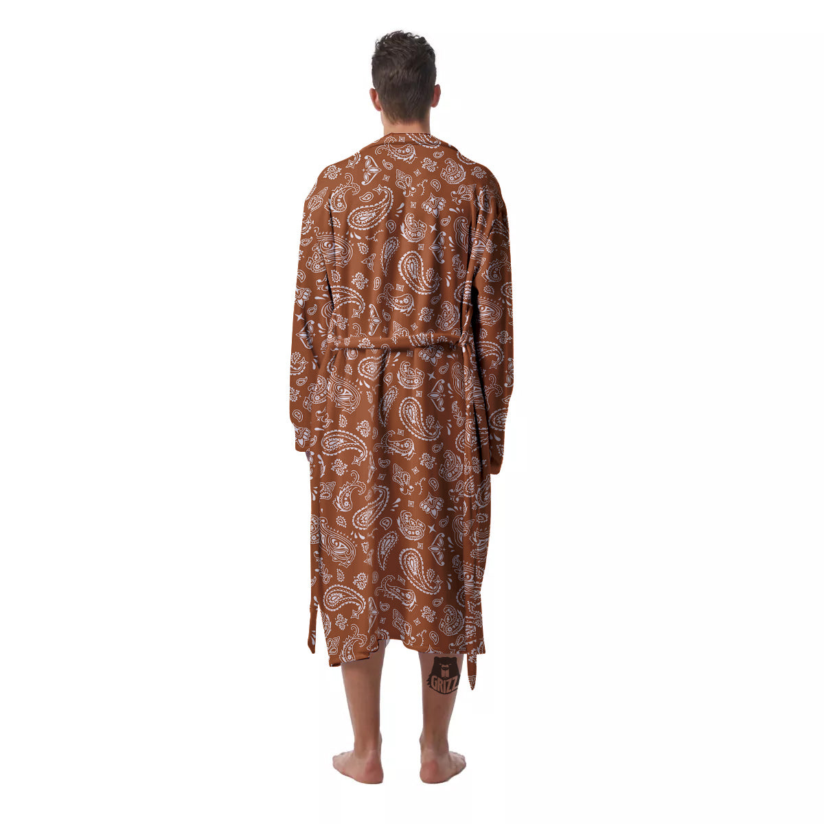 Bronze Paisley Bandana Print Men's Robe-grizzshop