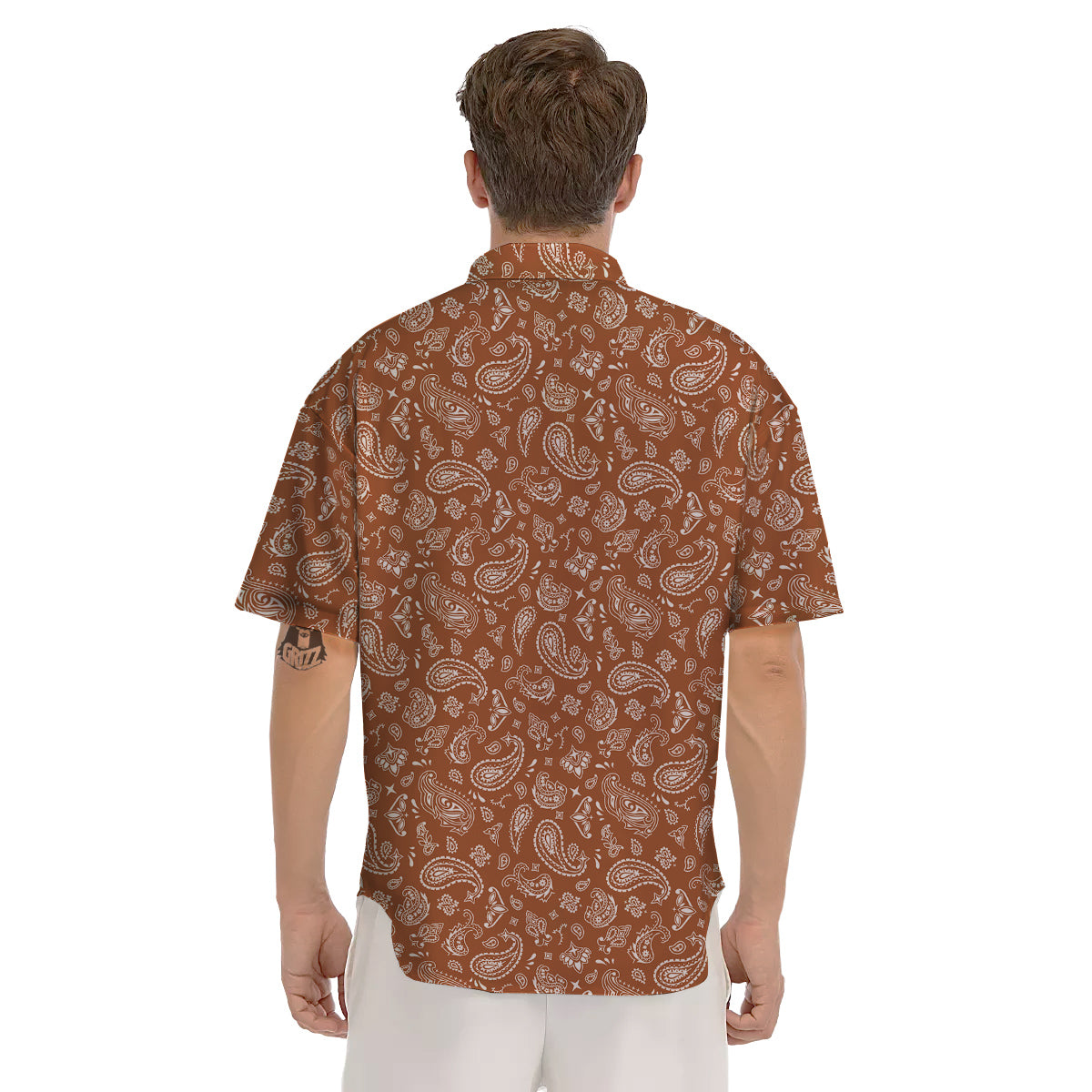 Bronze Paisley Bandana Print Men's Short Sleeve Shirts-grizzshop