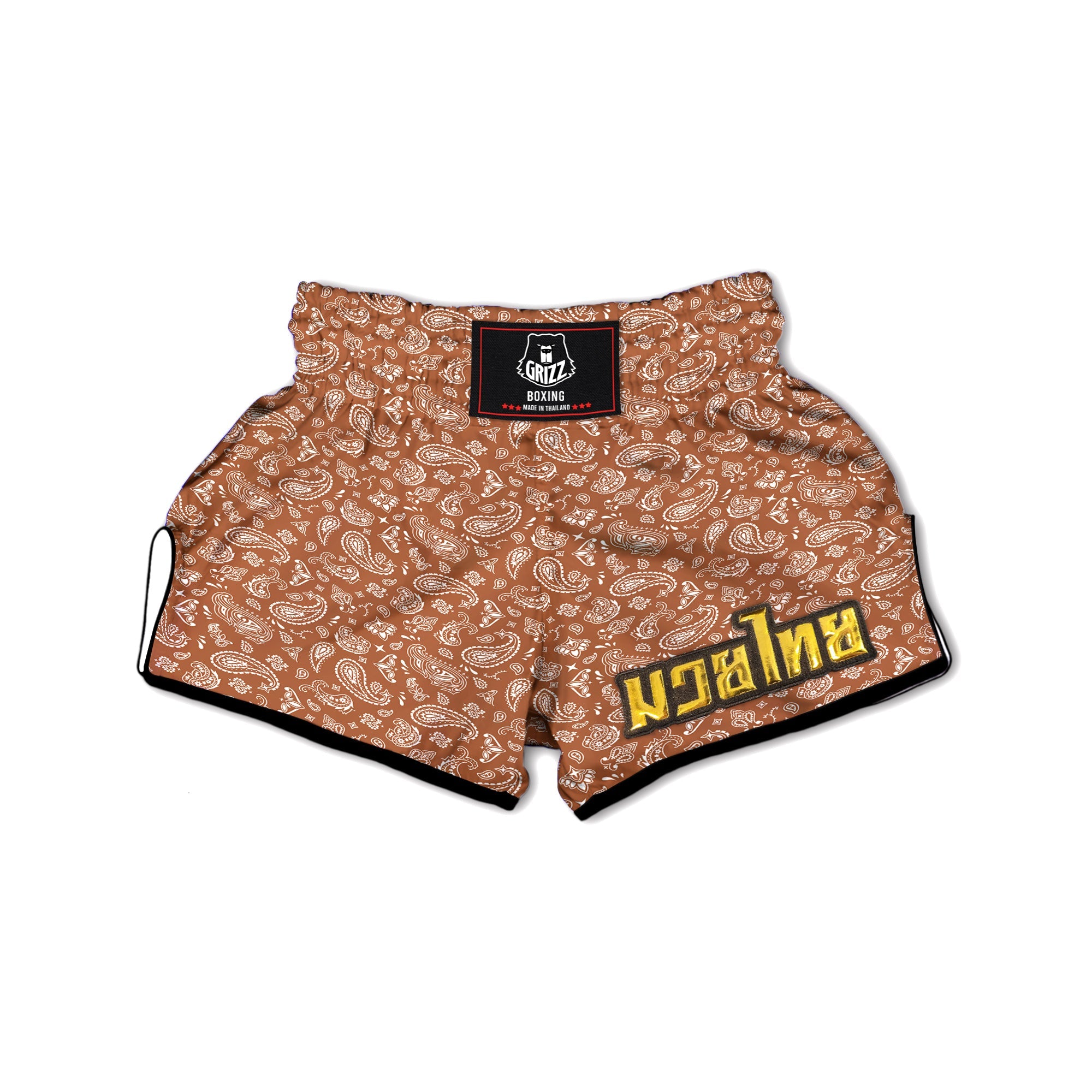 Bronze Paisley Bandana Print Muay Thai Boxing Shorts-grizzshop