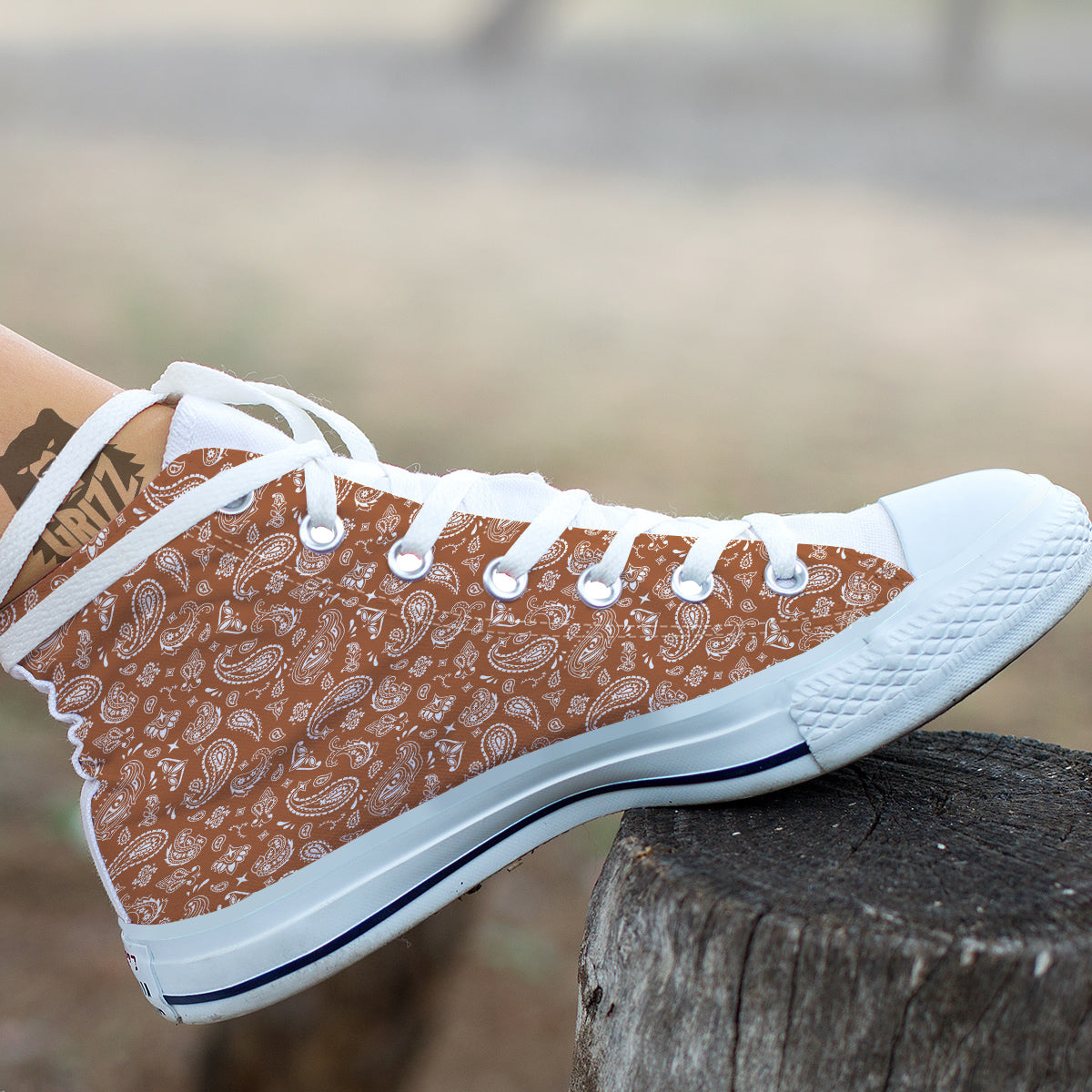 Bronze Paisley Bandana Print White High Top Shoes-grizzshop