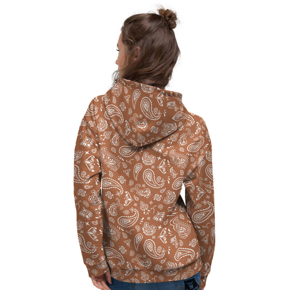 Bronze Paisley Bandana Print Women's Hoodie-grizzshop