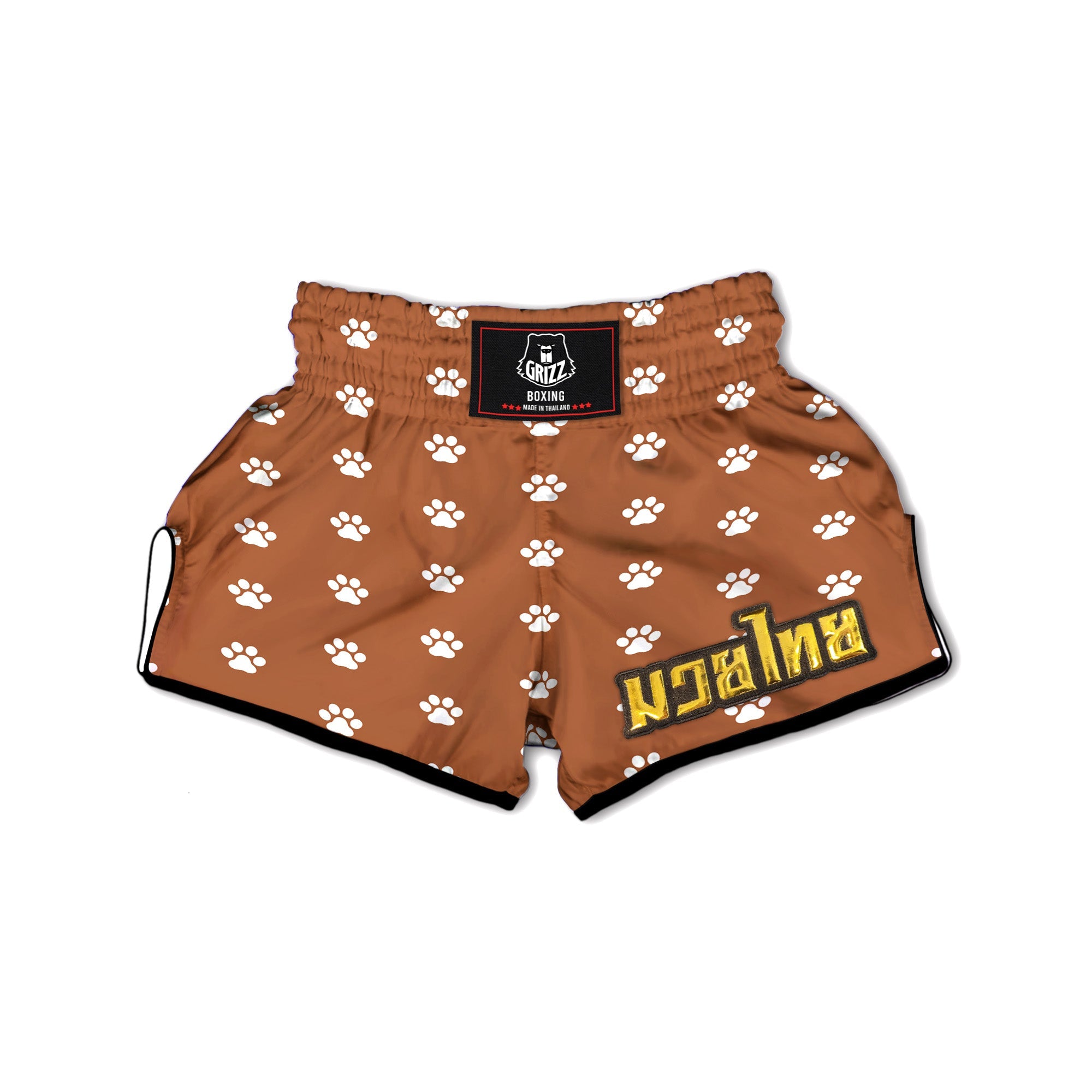 Bronze Paw Print Muay Thai Boxing Shorts-grizzshop