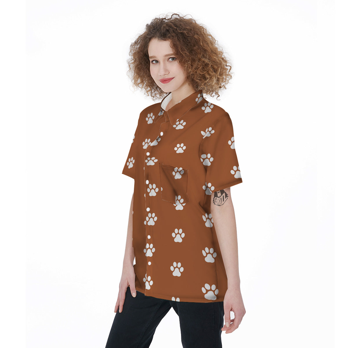 Bronze Paw Print Women's Short Sleeve Shirts-grizzshop