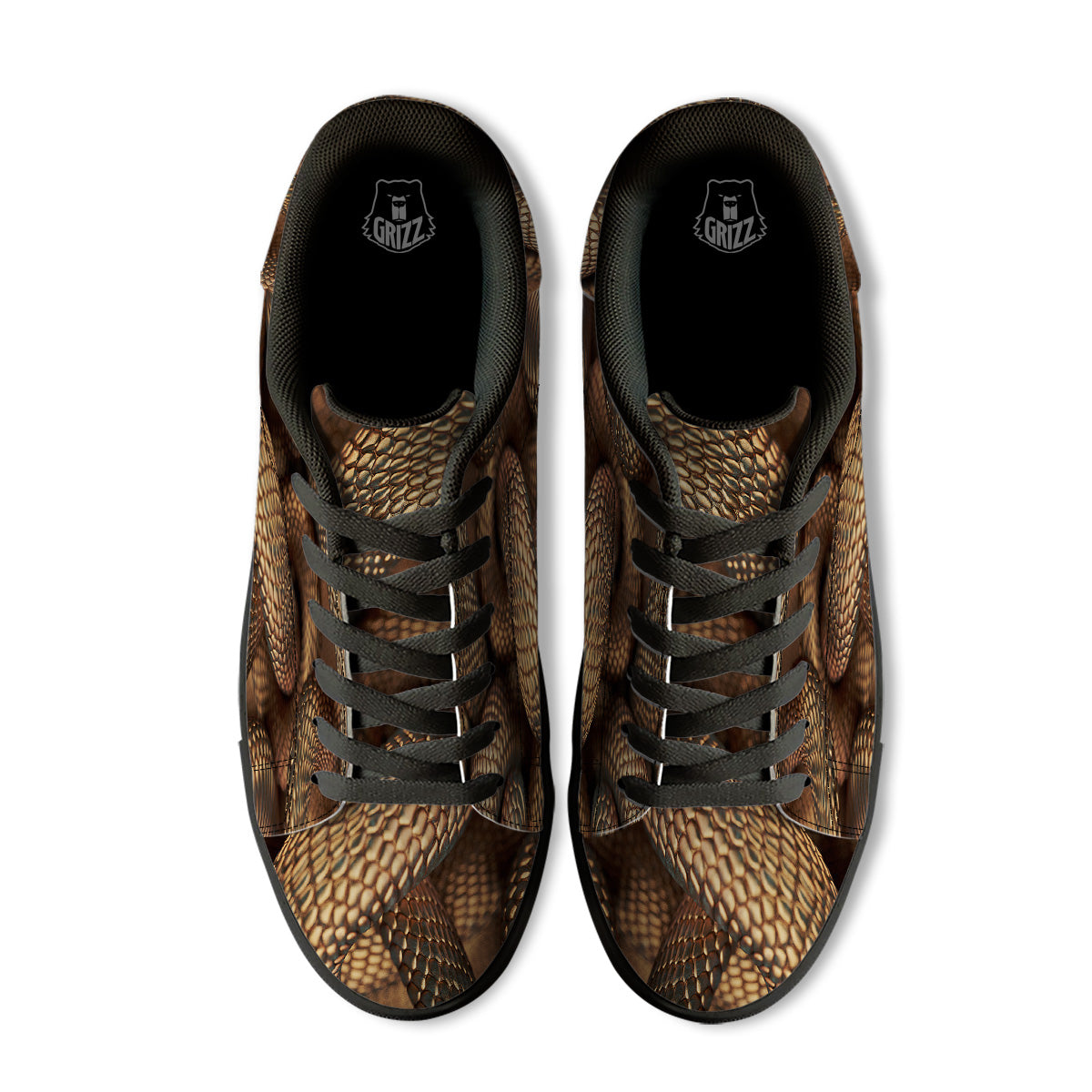Bronze Snake Print Black Low Top Sneakers-grizzshop