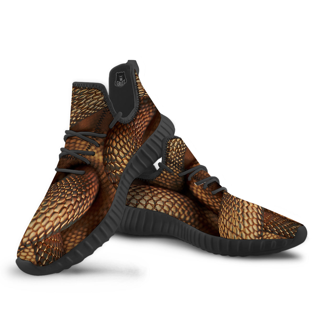 Bronze Snake Print Black Walking Shoes-grizzshop