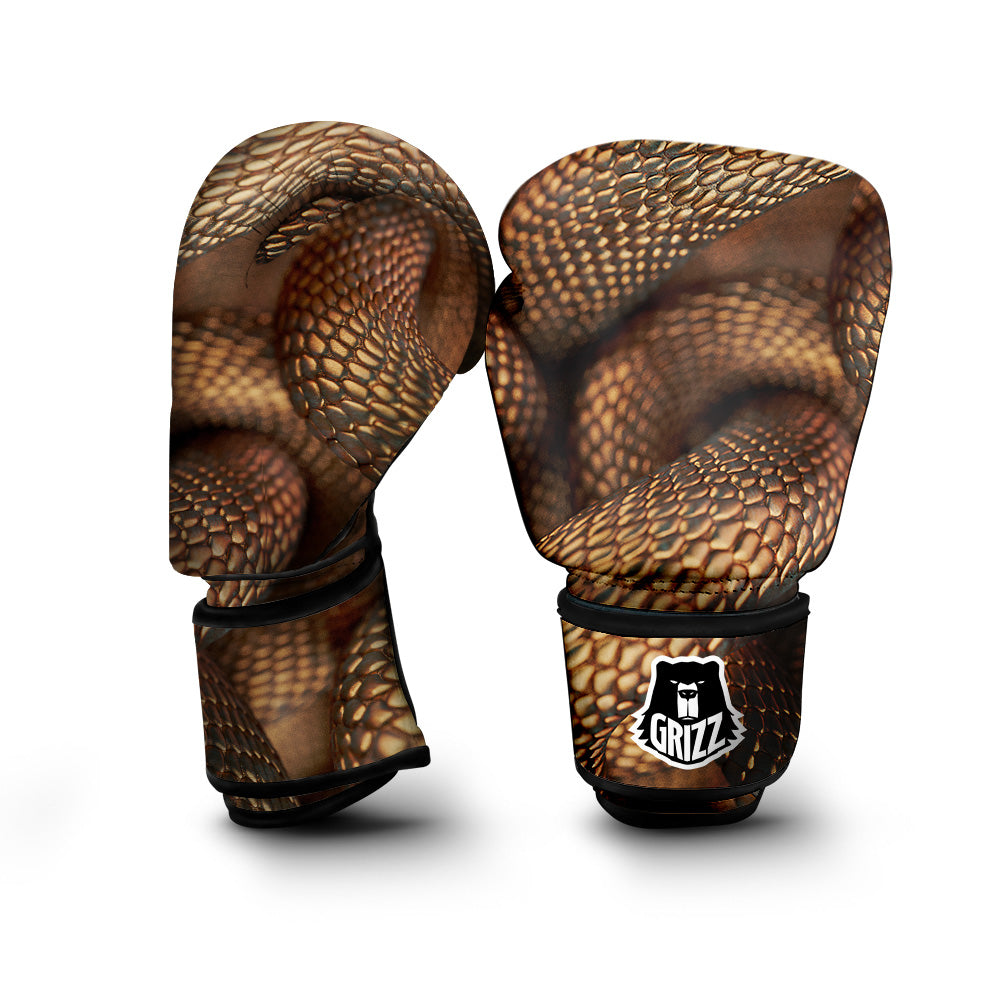 Bronze Snake Print Boxing Gloves-grizzshop