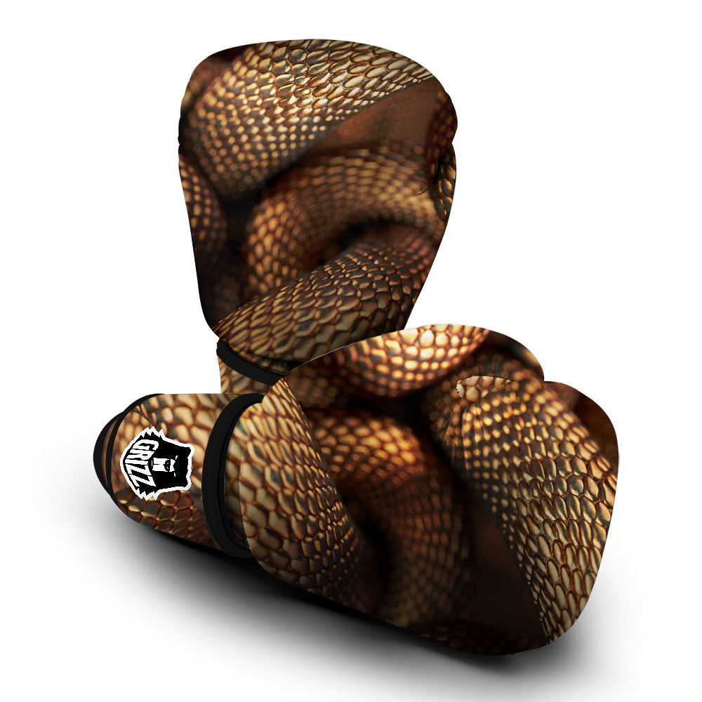 Bronze Snake Print Boxing Gloves-grizzshop