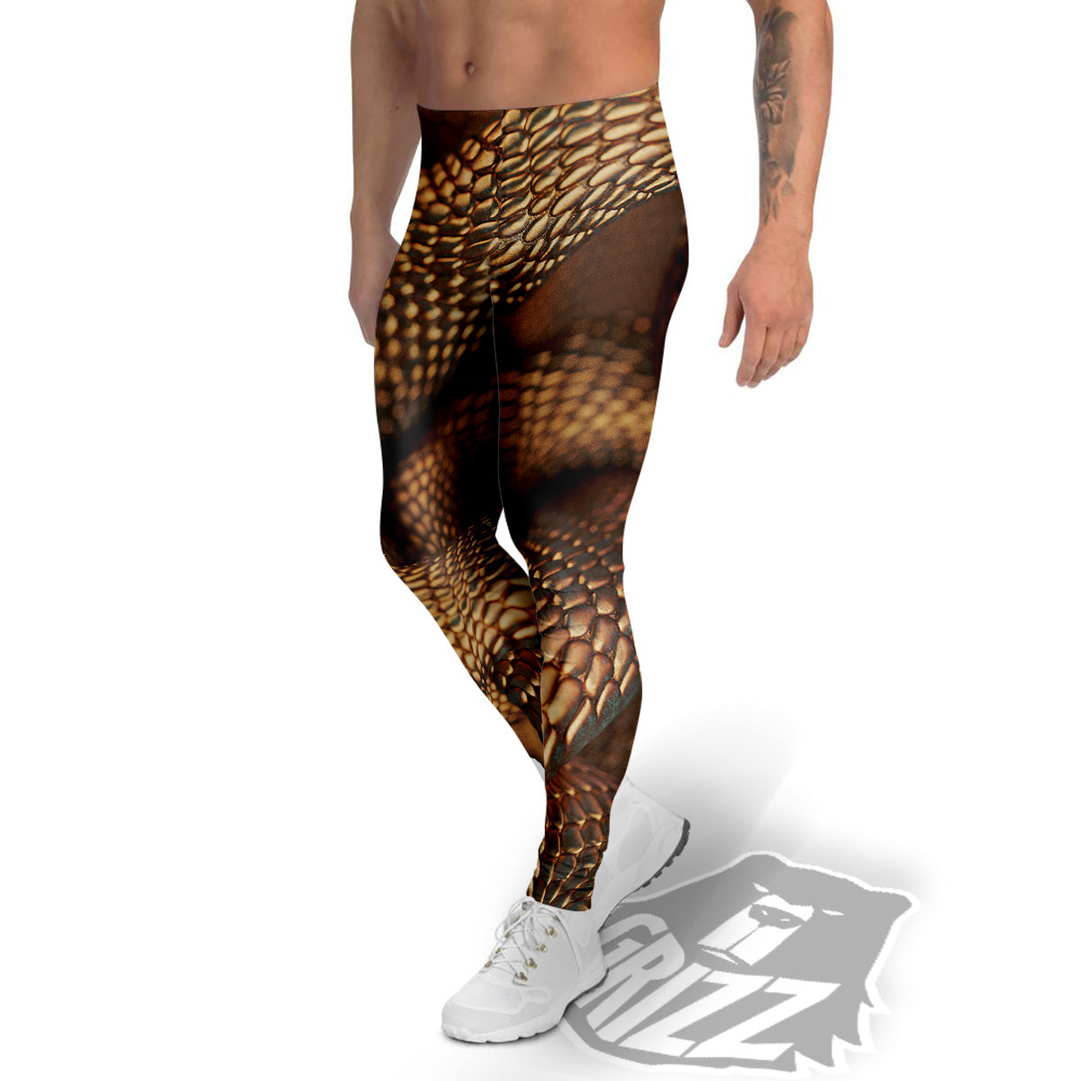 Bronze Snake Print Men's Leggings-grizzshop