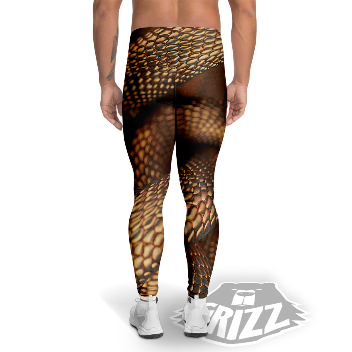 Bronze Snake Print Men's Leggings-grizzshop