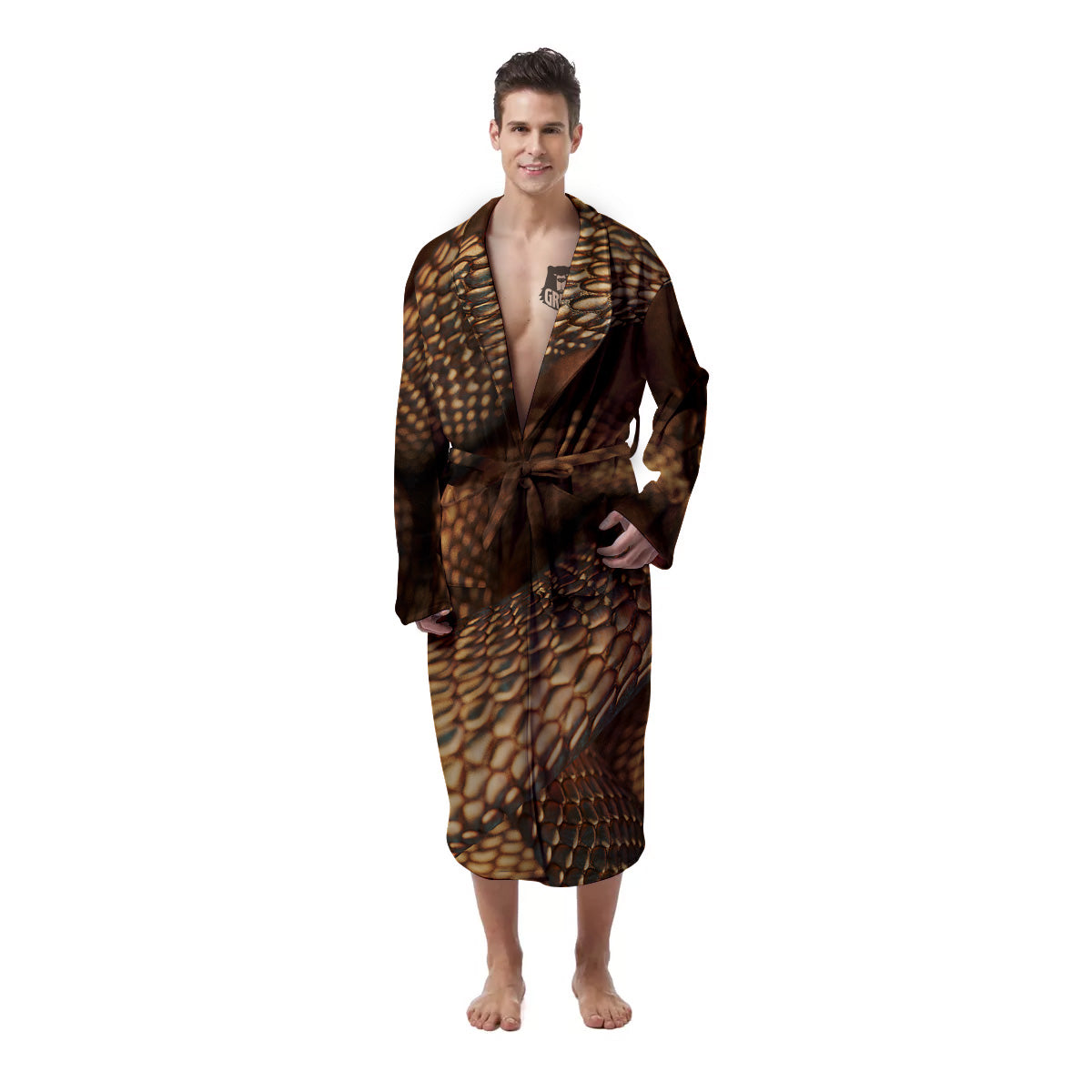 Bronze Snake Print Men's Robe-grizzshop