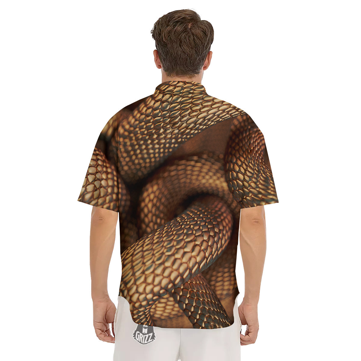 Bronze Snake Print Men's Short Sleeve Shirts-grizzshop