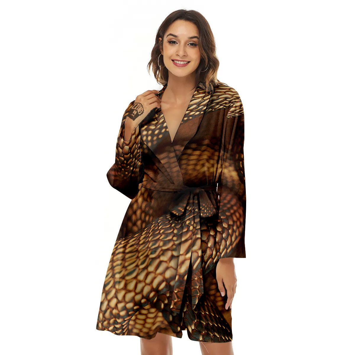 Bronze Snake Print Women's Robe-grizzshop