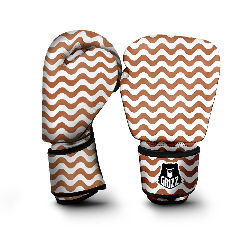 Bronze Wave Striped Print Boxing Gloves-grizzshop