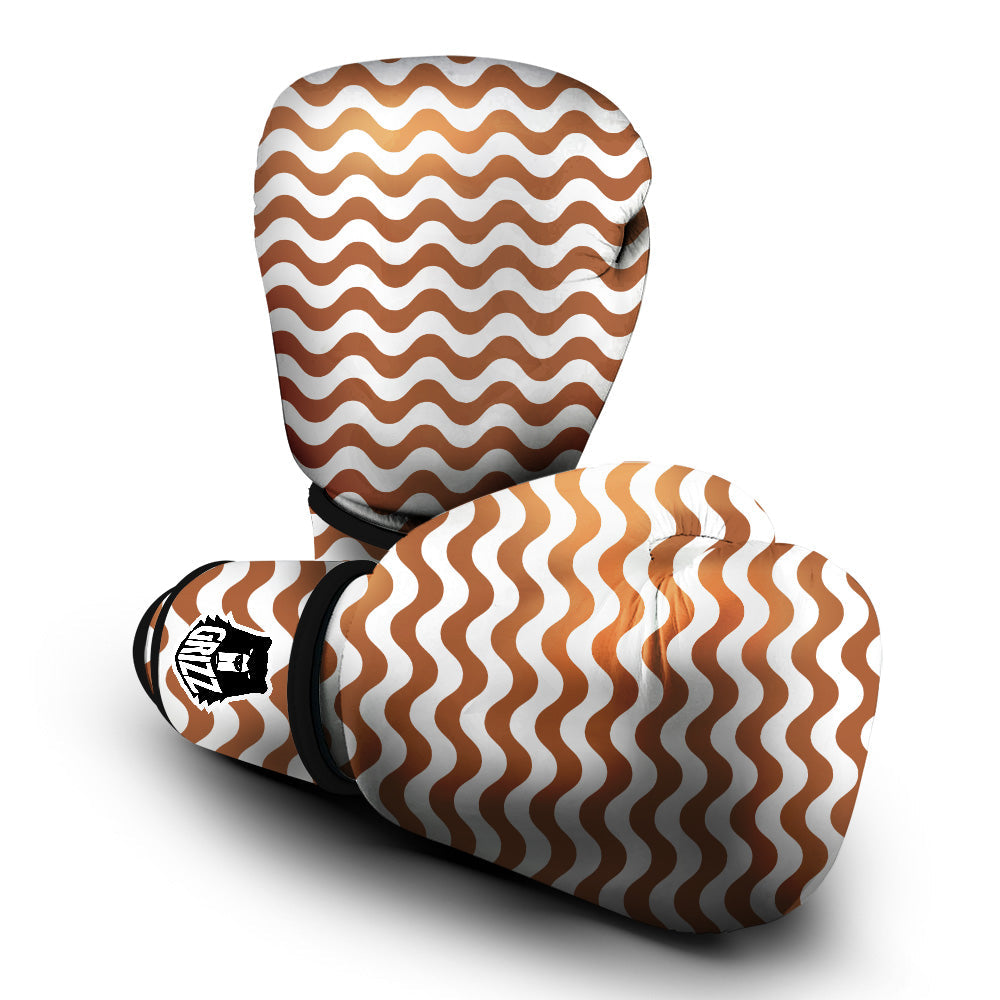 Bronze Wave Striped Print Boxing Gloves-grizzshop