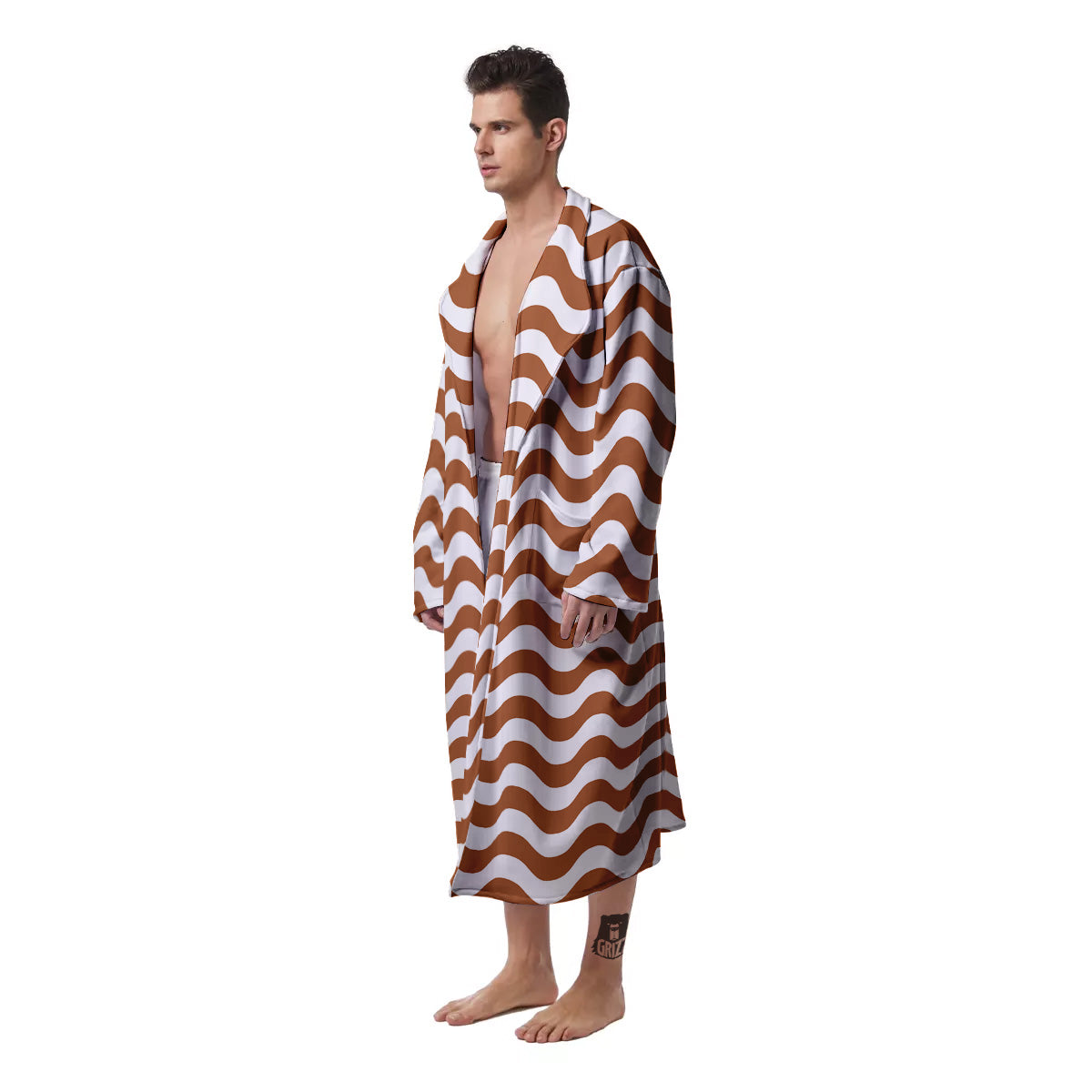 Bronze Wave Striped Print Men's Robe-grizzshop