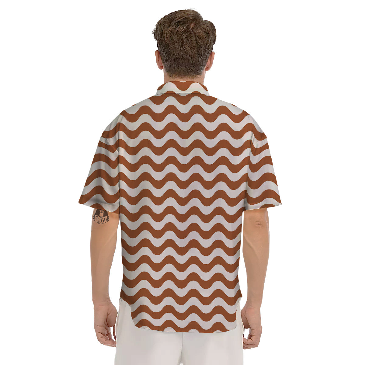 Bronze Wave Striped Print Men's Short Sleeve Shirts-grizzshop