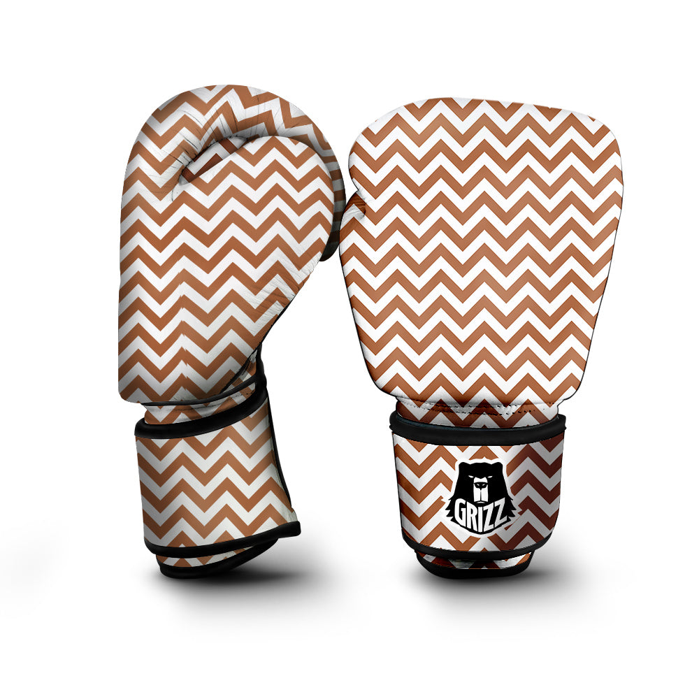 Bronze Zigzag Print Pattern Boxing Gloves-grizzshop