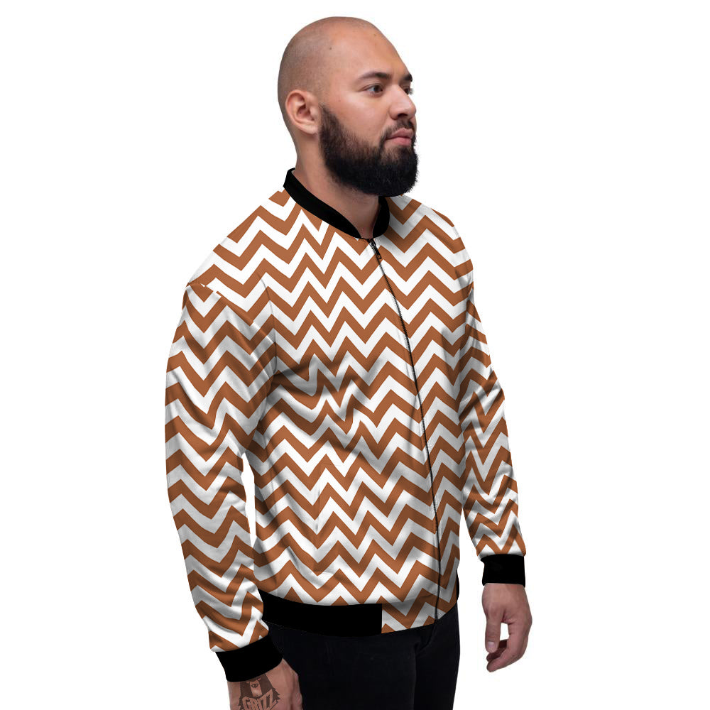 Bronze Zigzag Print Pattern Men's Bomber Jacket-grizzshop