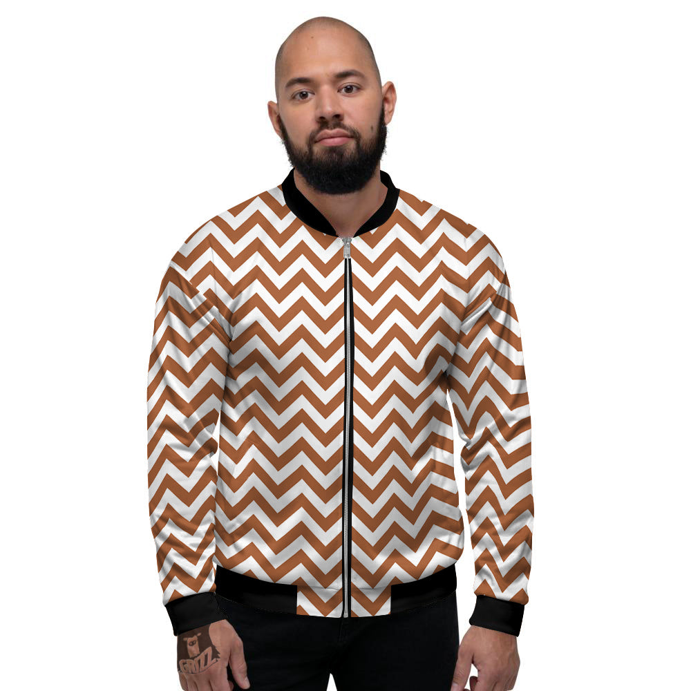 Bronze Zigzag Print Pattern Men's Bomber Jacket-grizzshop