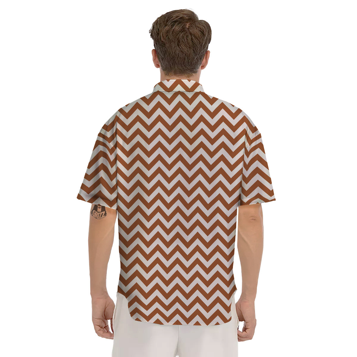 Bronze Zigzag Print Pattern Men's Short Sleeve Shirts-grizzshop