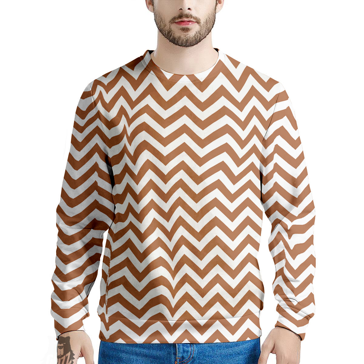 Bronze Zigzag Print Pattern Men's Sweatshirt-grizzshop