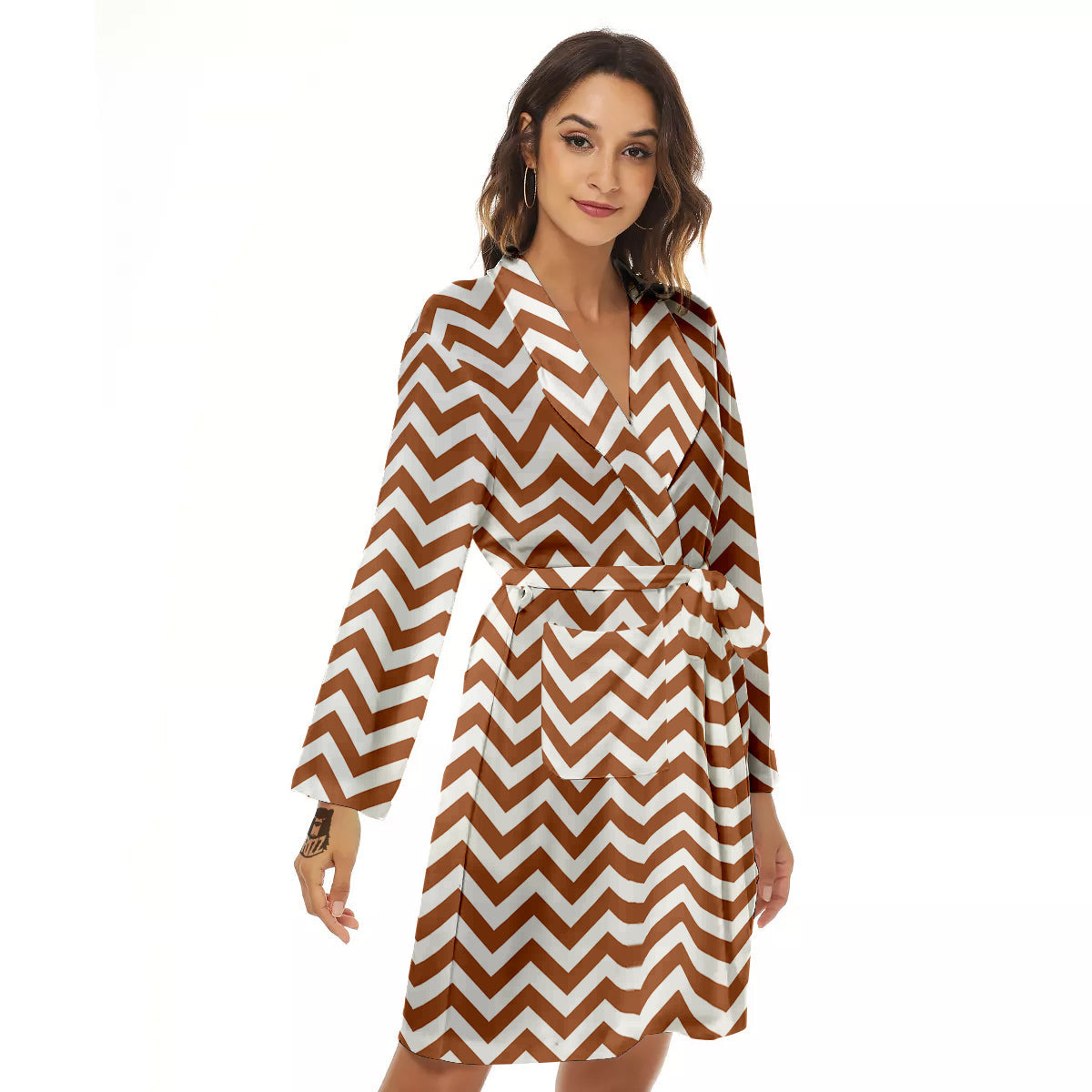 Bronze Zigzag Print Pattern Women's Robe-grizzshop
