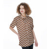 Bronze Zigzag Print Pattern Women's Short Sleeve Shirts-grizzshop