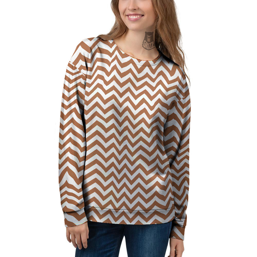 Bronze Zigzag Print Pattern Women's Sweatshirt-grizzshop