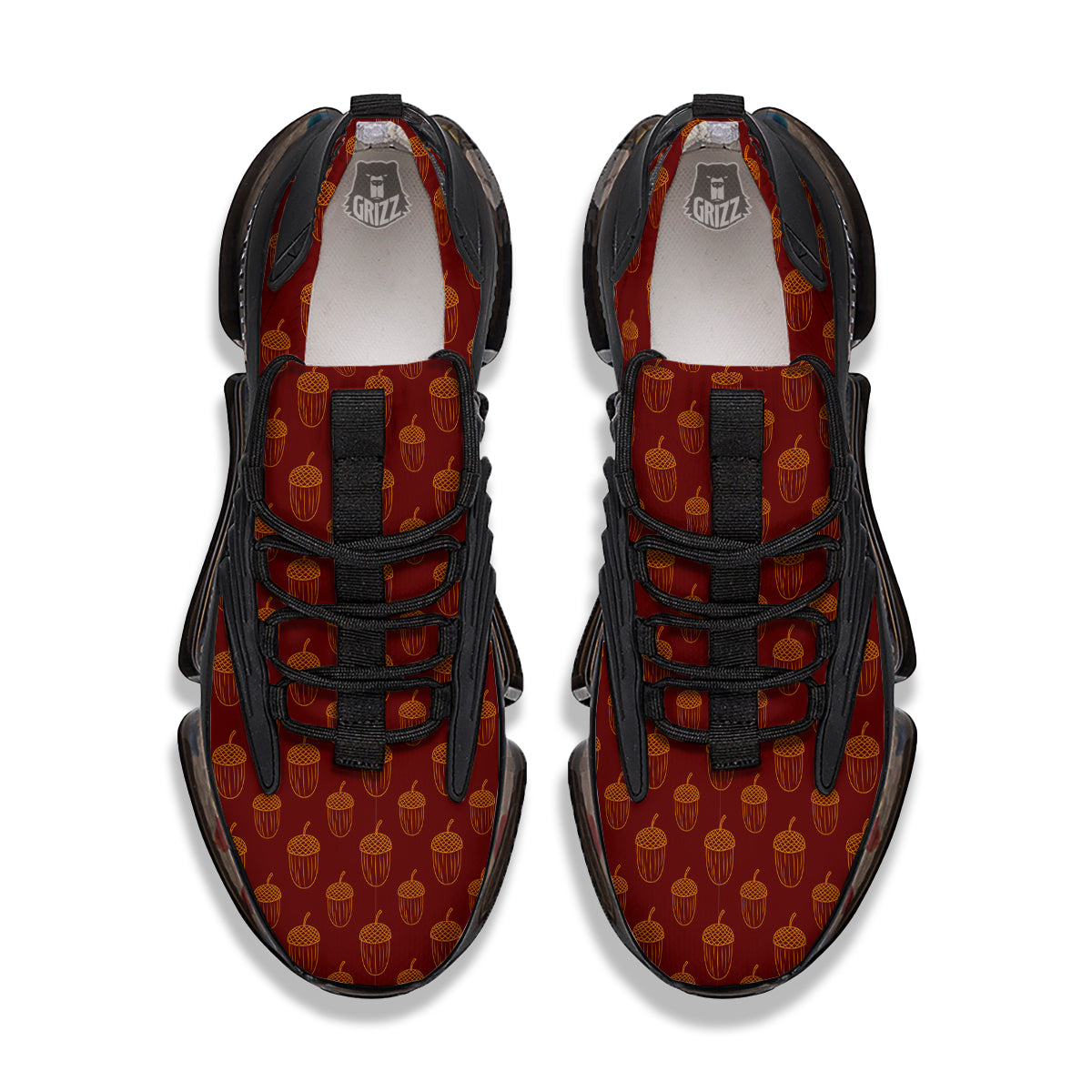 Brown Acorn Print Pattern Black Gym Shoes-grizzshop