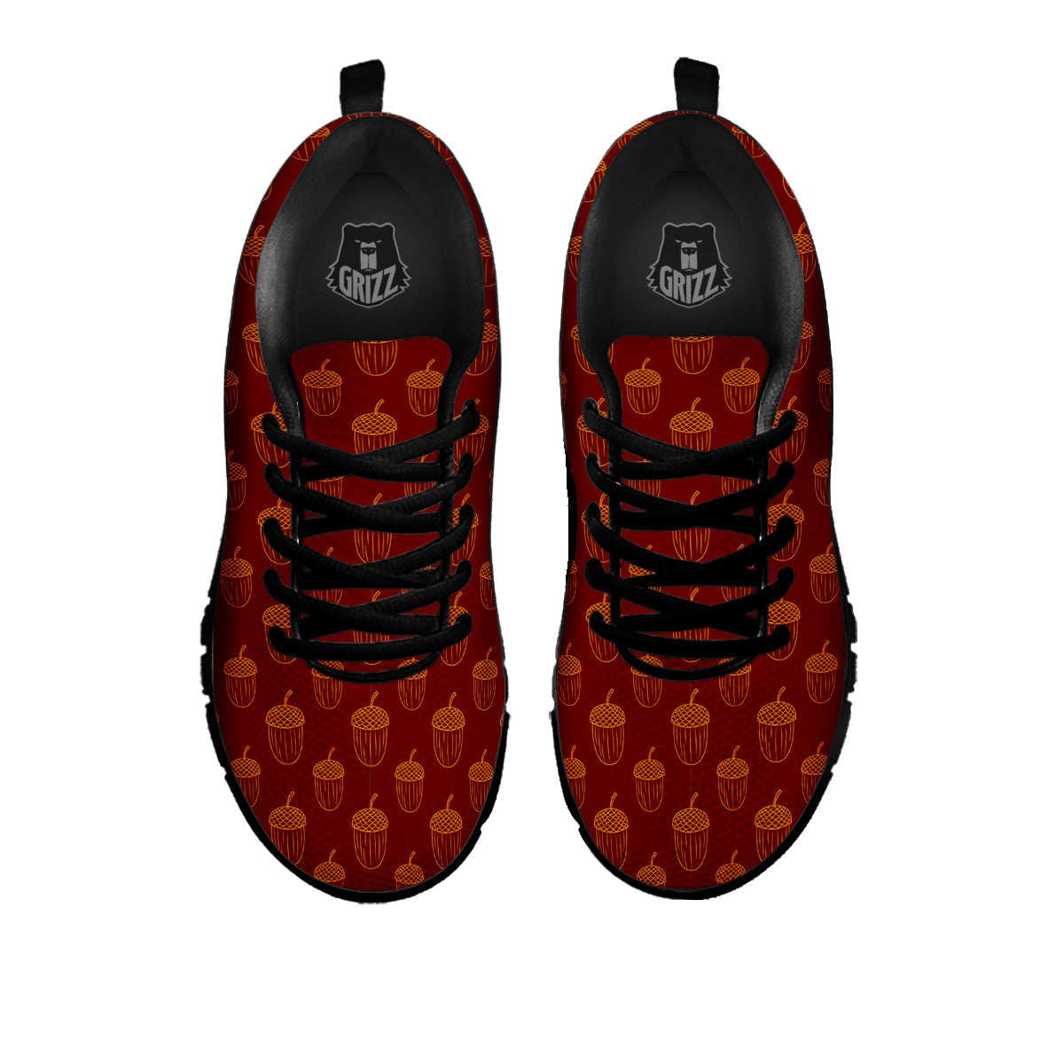 Brown Acorn Print Pattern Black Sneaker-grizzshop